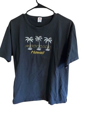 Hawaii Palm Tree Embroidered Short Sleeve Tee - Black